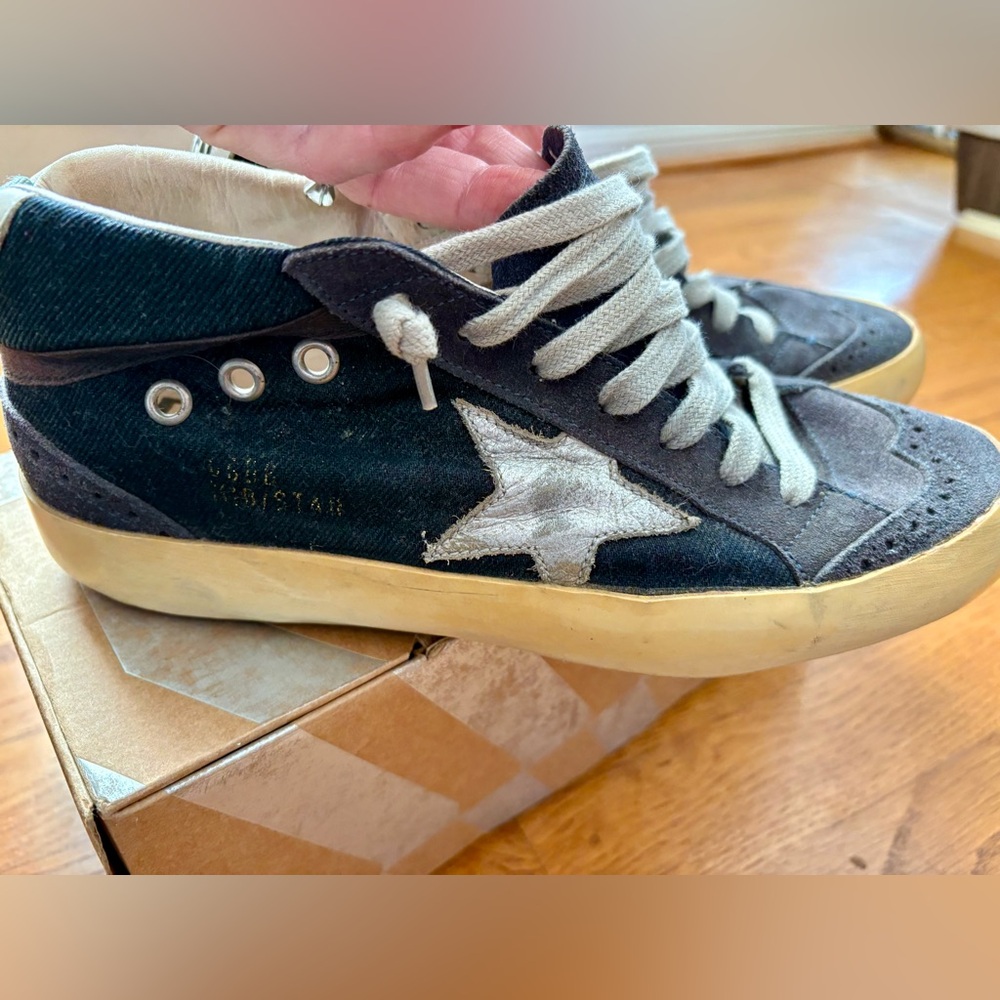 Golden Goose Mid Star High Top Sneakers in dark denim and suede size 8